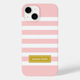Pink and Gold Preppy Stripes Monogram Case-Mate iPhone 14 Case