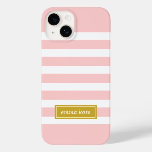 Pink and Gold Preppy Stripes Monogram Case_Mate iPhone 14 Case
