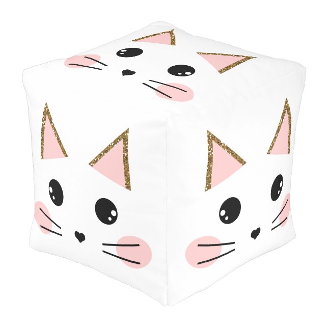 Pink and Gold Pretty Kitty Cat Pouf (Angled Front)