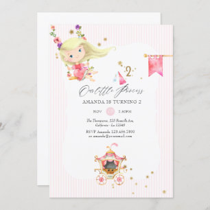 Pink and Gold Princess 2nd Birthday Party Invitation