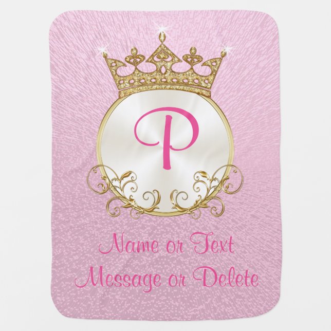 Pink and Gold Princess Baby Blanket PERSONALIZED (Front)