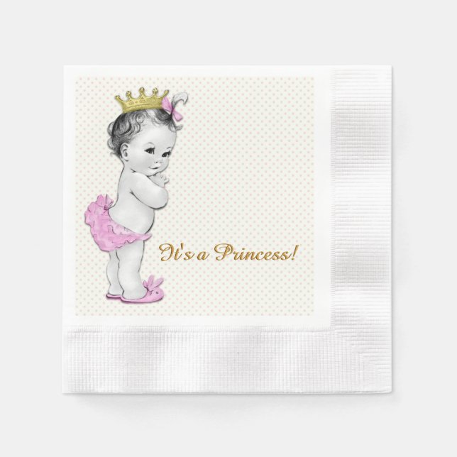 Pink and Gold Princess Baby Shower Napkins (Front)