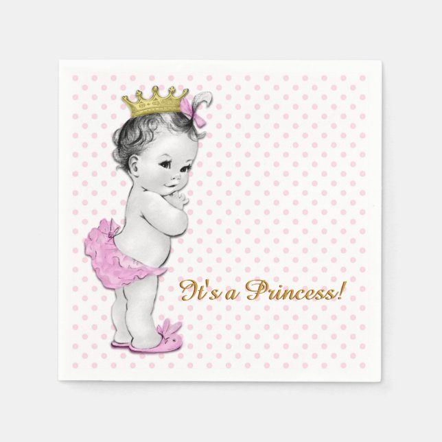 Pink and Gold Princess Baby Shower Paper Napkins (Front)