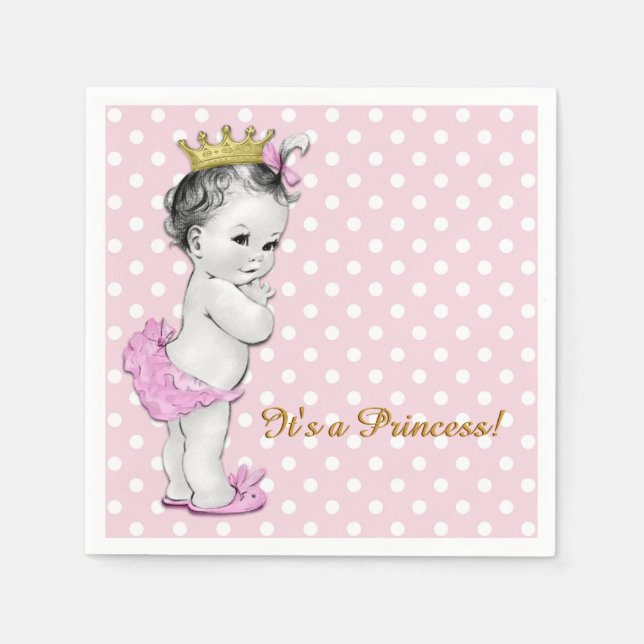 Pink and Gold Princess Baby Shower Paper Napkins (Front)