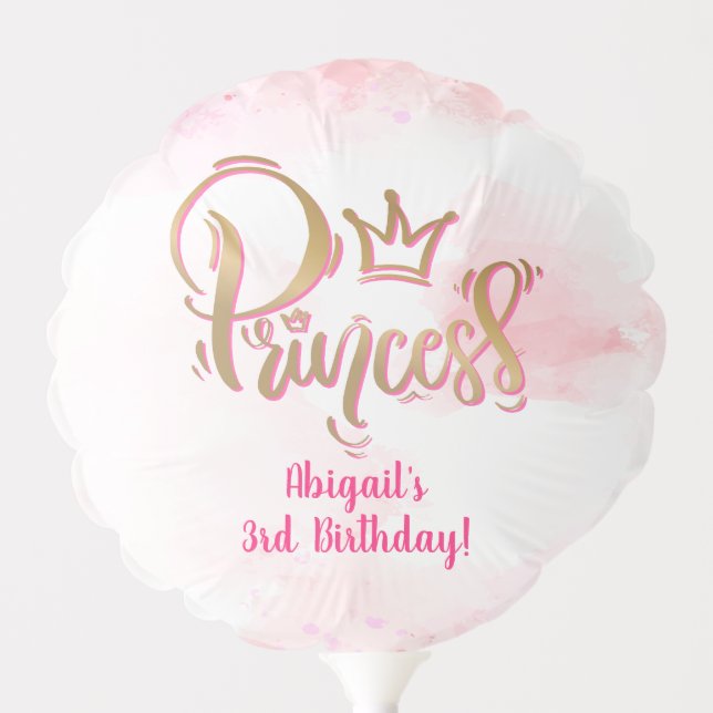 Pink and Gold Princess Birthday Balloon (Front)
