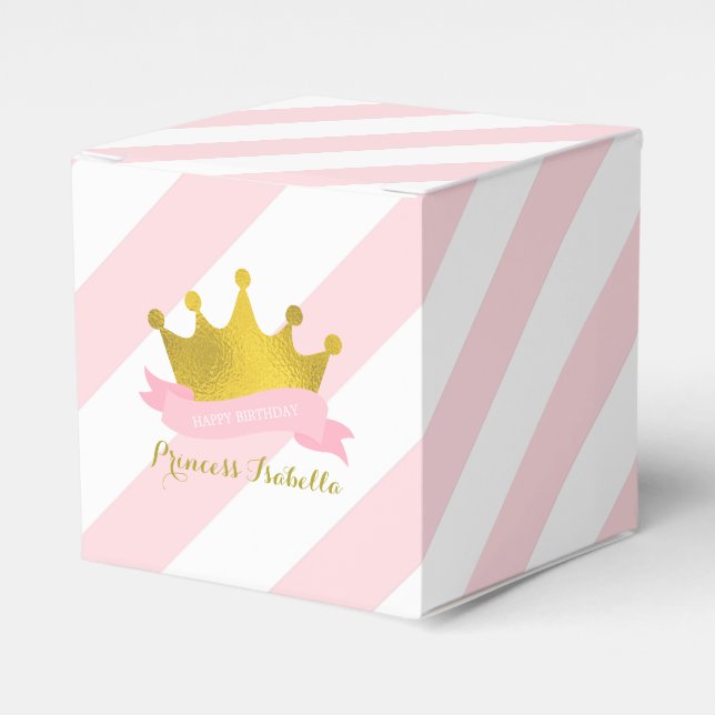 Pink and Gold Princess Birthday Party Favor Boxes (Front Side)