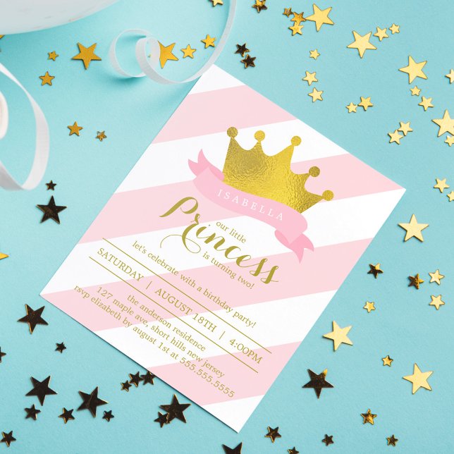 Pink and Gold Princess Birthday Party Invitation (Creator Uploaded)