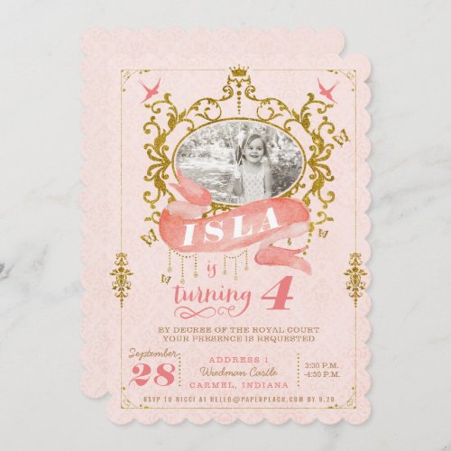 Pink and Gold Princess Birthday Party Invitations