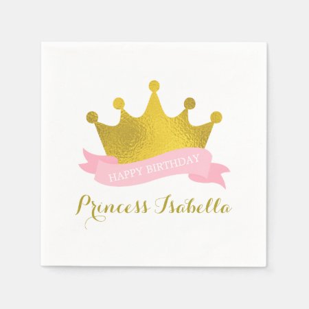 Pink And Gold Princess Birthday Party Paper Napkins