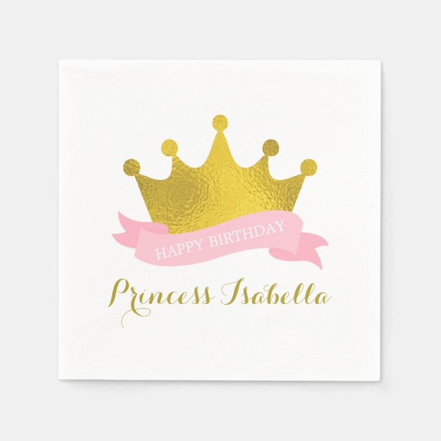 Pink and Gold Princess Birthday Party Paper Napkins (Front)