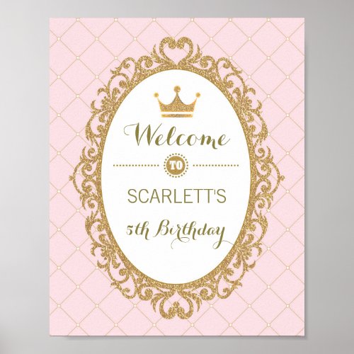 Pink and Gold Princess Birthday Party Welcome Sign
