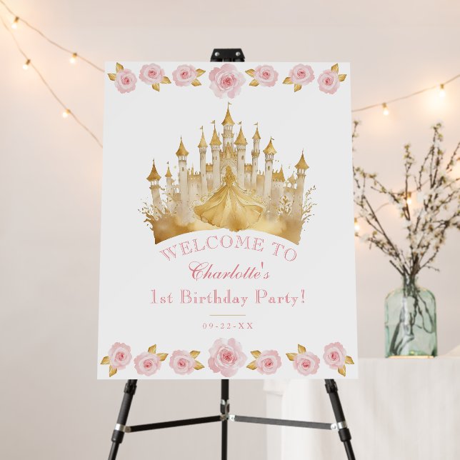 Pink and Gold Princess Birthday Welcome Sign  (In Situ (Stand))
