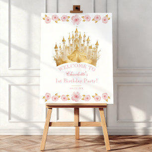 Pink and Gold Princess Birthday Welcome Sign 