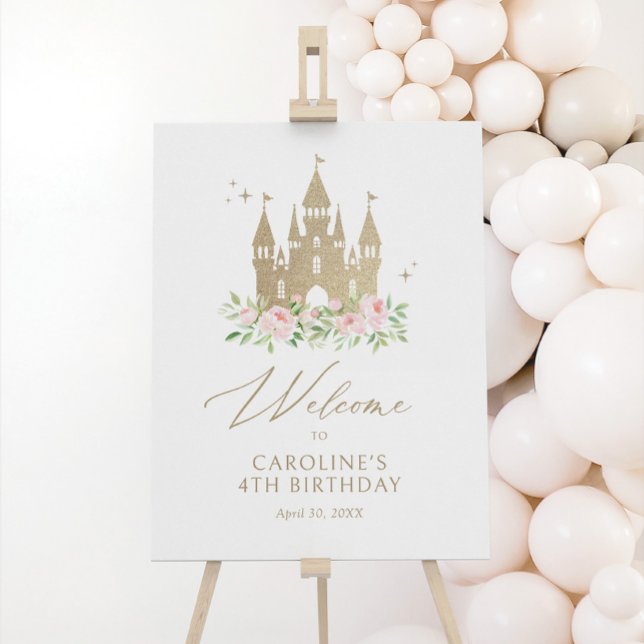Pink and Gold Princess Birthday Welcome Sign (Creator Uploaded)