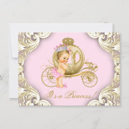Pink and Gold Princess Carriage Baby Shower Invitation