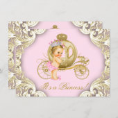 Pink and Gold Princess Carriage Baby Shower Invitation (Front/Back)