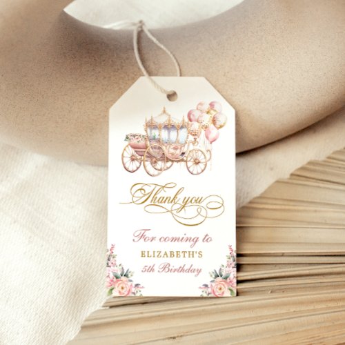 Pink and Gold Princess Carriage Birthday Party Gift Tags