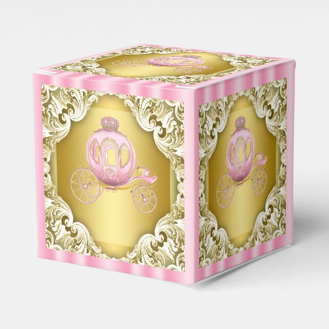 Pink and Gold Princess Carriage Favor Boxes (Front Side)