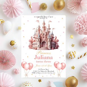 Pink and Gold Princess Castle Birthday Invitation
