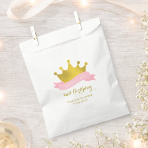 Pink and Gold Princess Crown Birthday Party Favor Bag