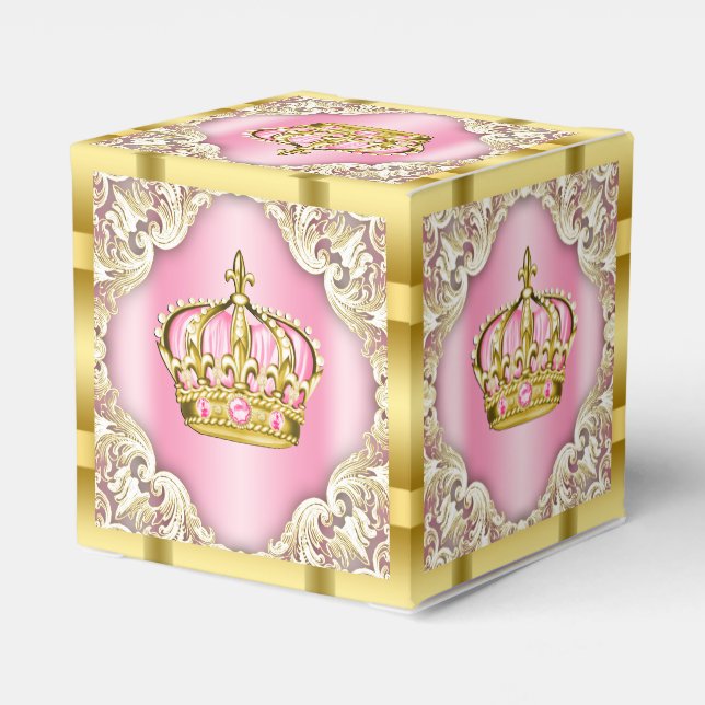 Pink and Gold Princess Crown Favor Boxes (Back Side)