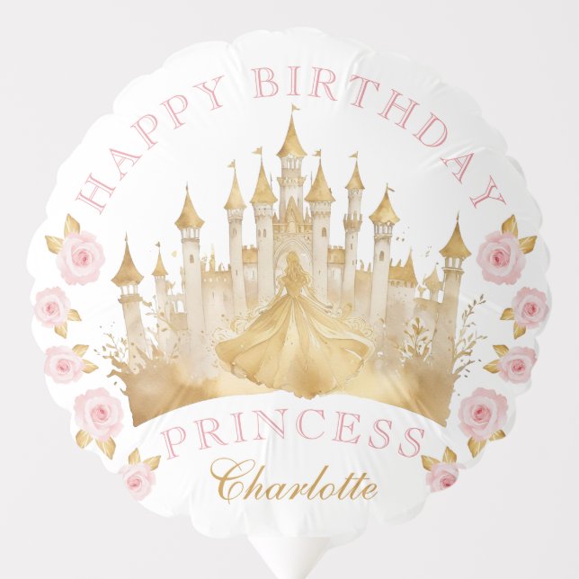 Pink and Gold Princess Crown Party Balloon (Front)