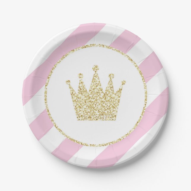 Pink and Gold Princess Crown Party Plates (Front)