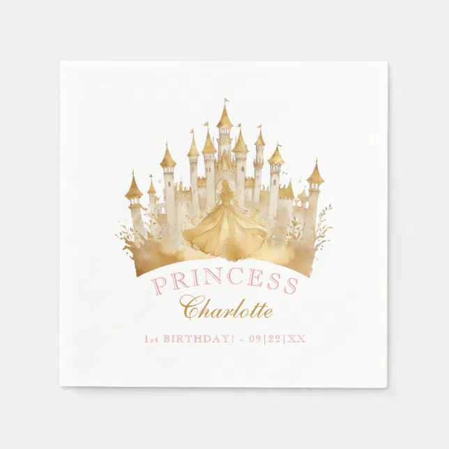 Pink and Gold Princess Crown Party Royal Birthday Napkins | Zazzle