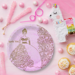 Pink and Gold Princess Fairytale Birthday Paper Plates