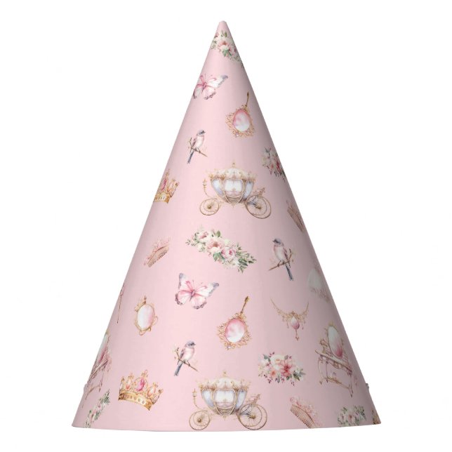Pink and Gold Princess Fairytale Birthday Party Hat (Front)