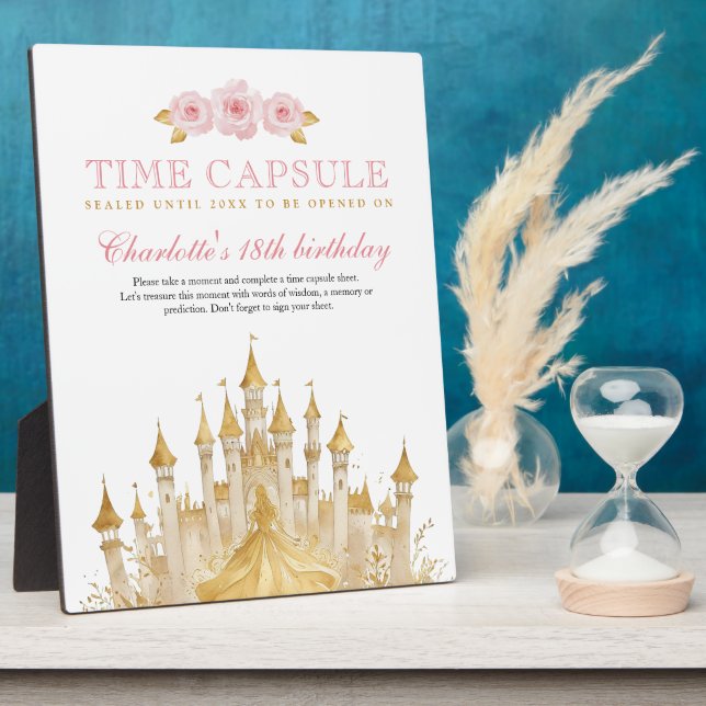 Pink and Gold Princess First Birthday Time Capsule Plaque (Side)