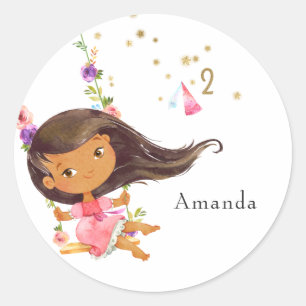 Pink and Gold Princess Girl 2nd Birthday Party Classic Round Sticker
