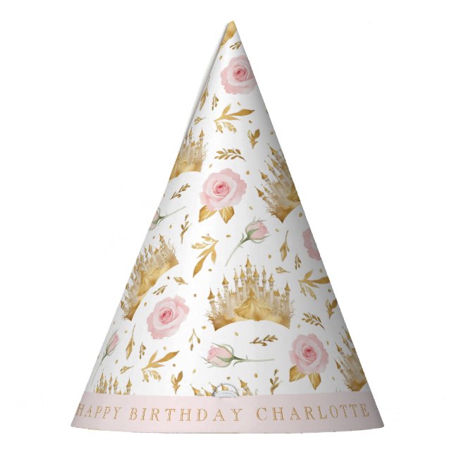 Pink and Gold Princess Party Hat - Royal Birthday  (Left)
