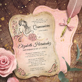 Blush Pink Watercolor Rose Gold Quinceanera Invitation