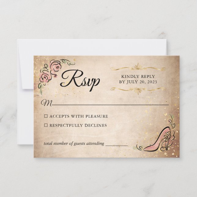 Pink and Gold Princess Shoe Elegant Wedding RSVP Card