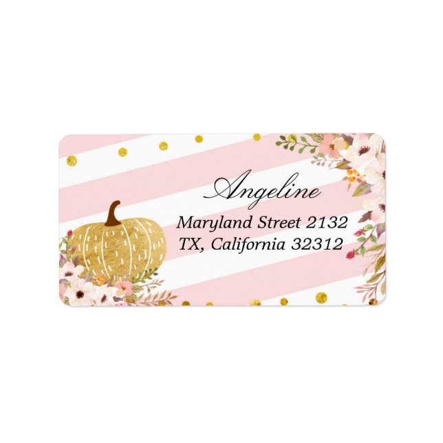 Pink and Gold Pumpkin Address Label (Front)