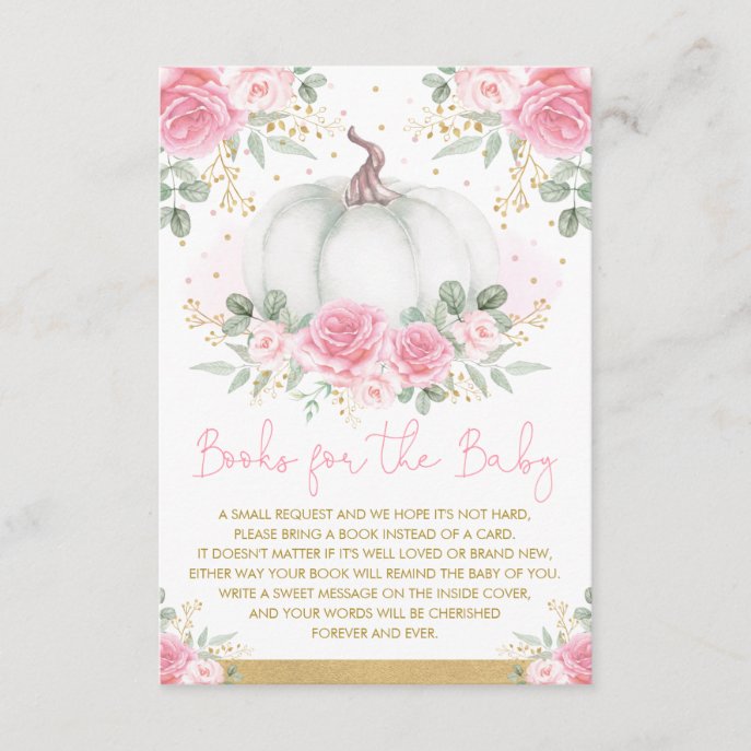 Pink and Gold Pumpkin Autumn Roses Books for Baby Enclosure Card