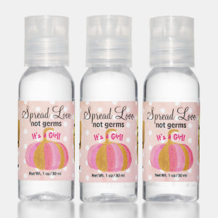 Pink And Gold Pumpkin Baby Girl Shower Favors Hand Sanitizer