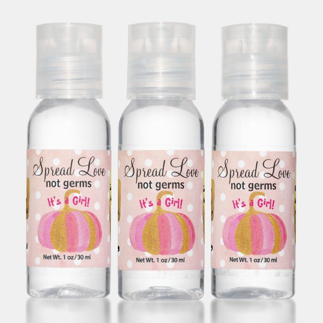Pink And Gold Pumpkin Baby Girl Shower Favors Hand Sanitizer (Set)