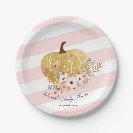 Pink And Gold Pumpkin Baby Show Party Paper Plates