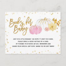 Pink and Gold Pumpkin Baby Shower Books for Baby Invitation Postcard