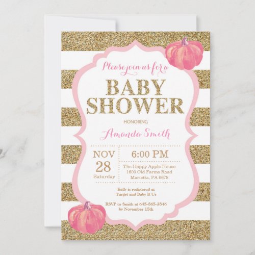 Pink and Gold Pumpkin Baby Shower Invitation