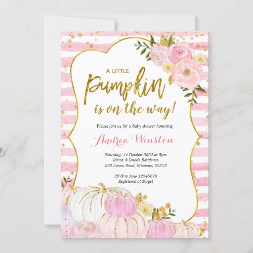 Pink and Gold Pumpkin Baby Shower Invitation