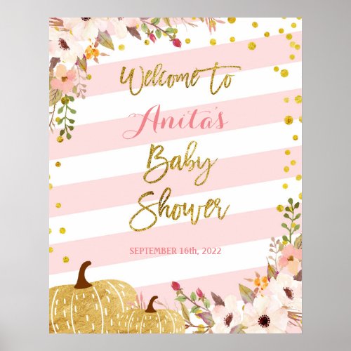 Pink and Gold Pumpkin Baby Shower Welcome Sign