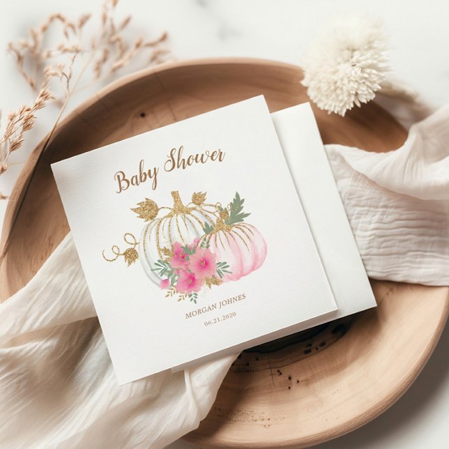 Pink And Gold Pumpkin Floral Baby Shower  Napkins (Creator Uploaded)