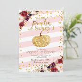 Pink and Gold Pumpkin Invitation First Birthday (Standing Front)