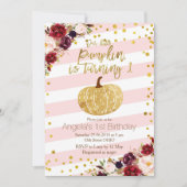 Pink and Gold Pumpkin Invitation First Birthday (Front)