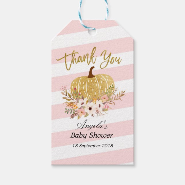 Pink and Gold Pumpkin Thank You Tag (Front)