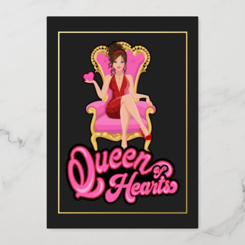 Pink and Gold Queen of Hearts Birthday Party Foil Invitation