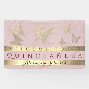 Pink And Gold Quinceanera Birthday Banner